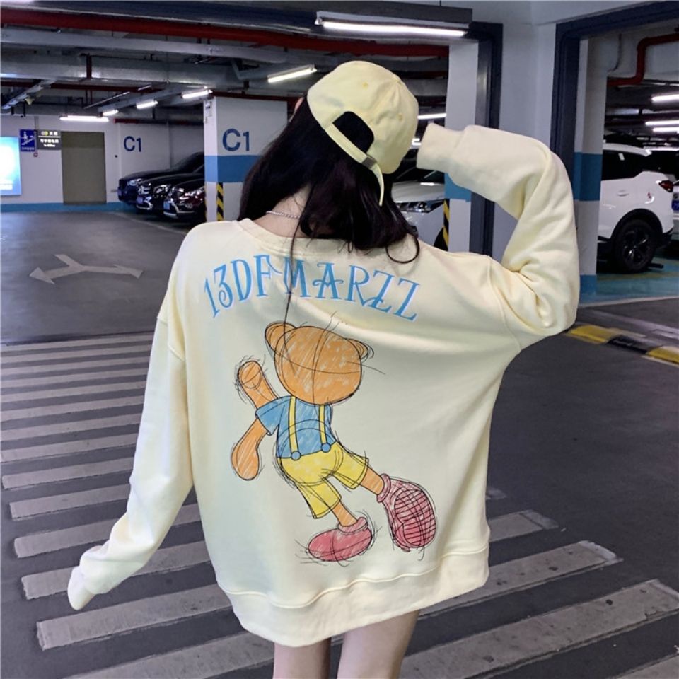 Áo Hoodie Mỏng Tay Dài Dáng Rộng Họa Tiết Gấu Thời Trang 2022 Cho Nữ