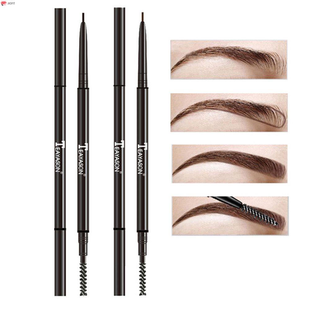 Chì kẻ mày SOFTNESS 1.5mm hai đầu gồm đầu chỉ mảnh xoay tự động và đầu cọ chải chống thấm nước lâu trôi