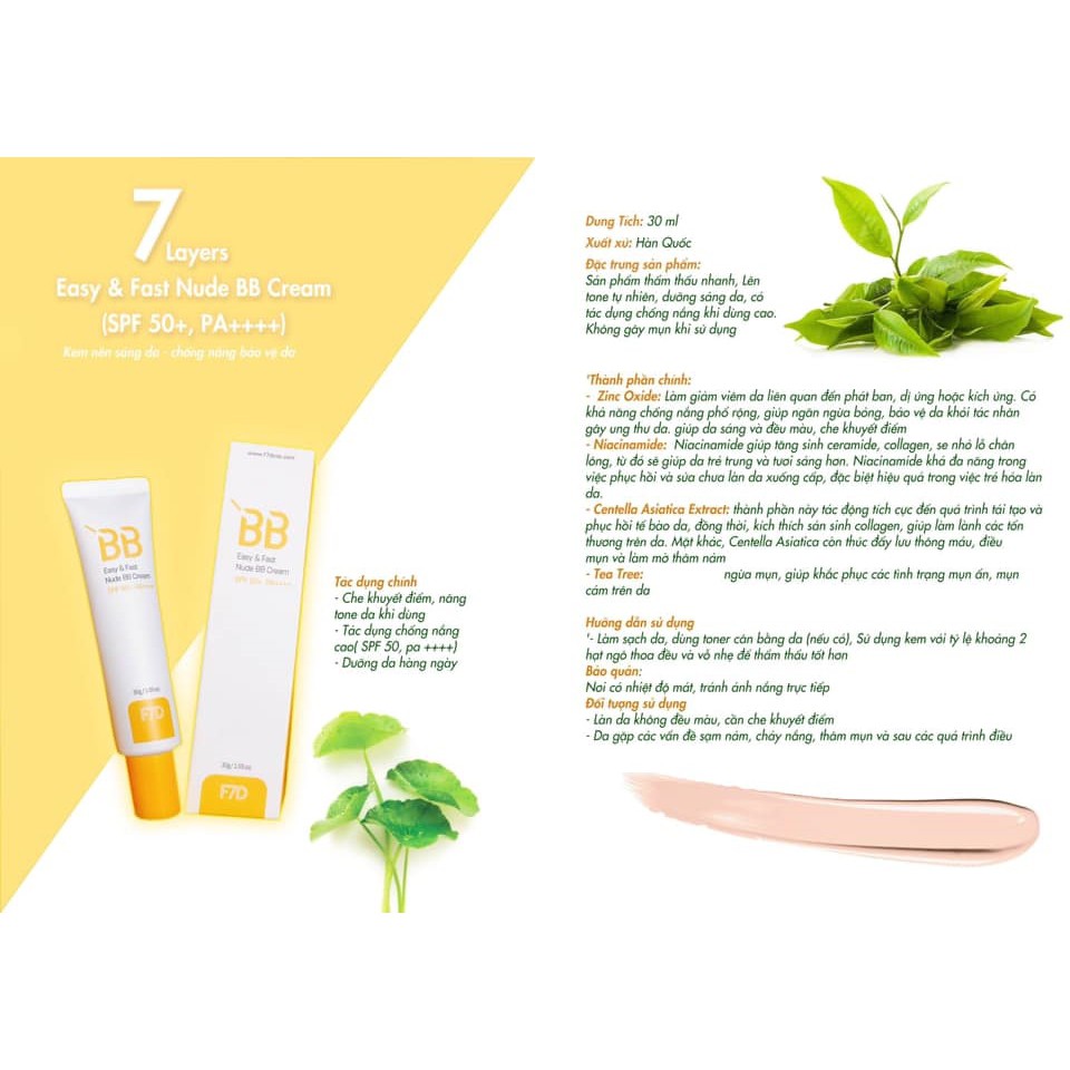 [HÀNG NHẬP KHẨU] Kem Nền Sáng Da - Chống Nắng Bảo Vệ Da 7 Layers Easy & Fast Nude BB Cream (SPF 50+, PA++++) | BigBuy360 - bigbuy360.vn