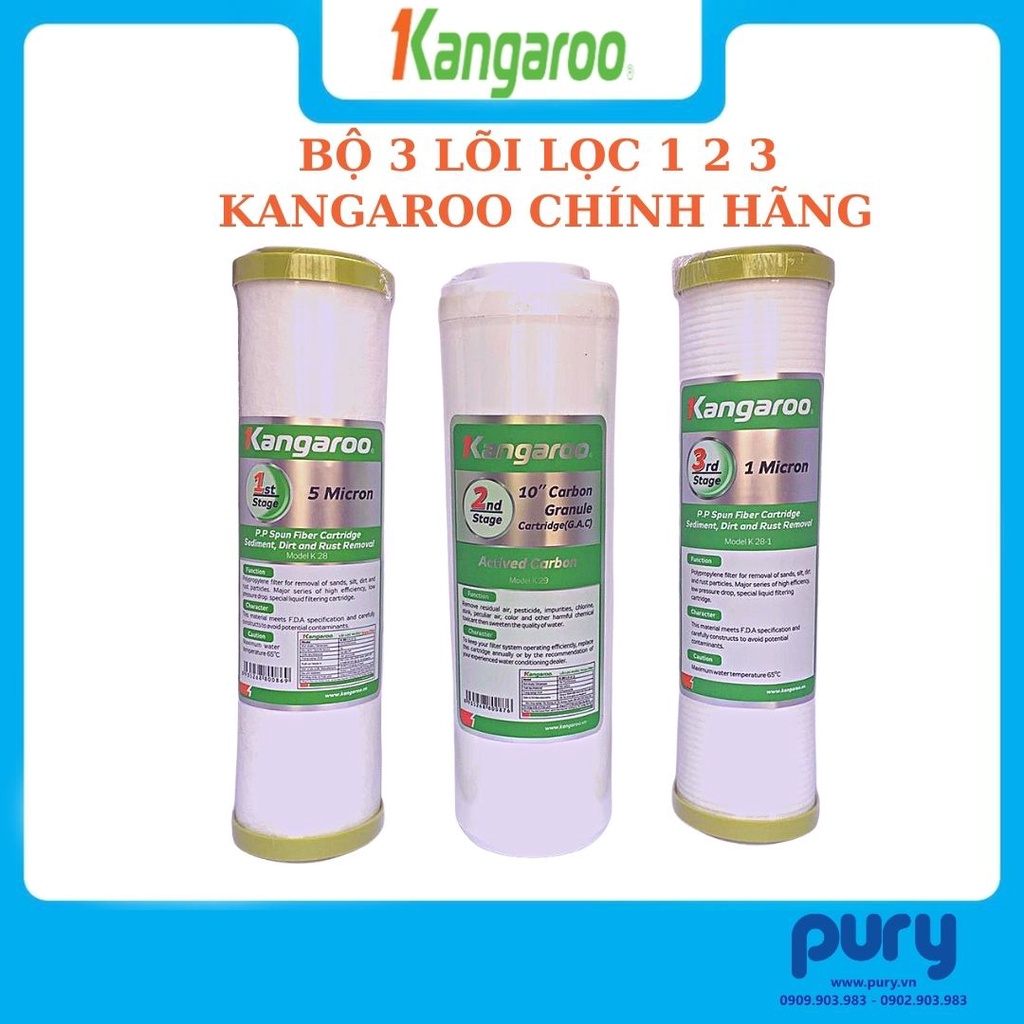 Bộ lõi lọc nước Kangaroo số 1, 2, 3 - Cam kết chính hãng --- Kangaroo Nguyên Bộ 123