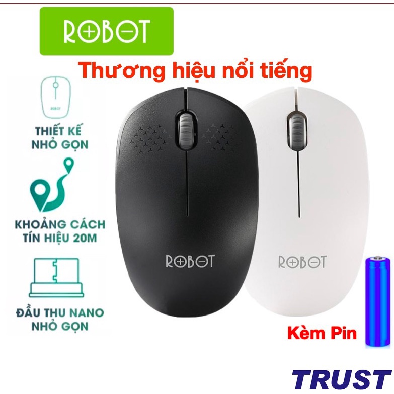 [Kèm Pin] Chuột Quang Không Dây 2.4GHz ROBOT M210 - Cảm Biến Quang Học - Khoảng Cách Tín Hiệu 20m - BH: 1 năm 1 đổi