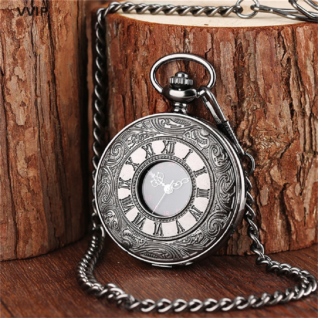 Vòng cổ mặt đồng hồ bỏ túi hình số la mã thời trang cho nam và nữ