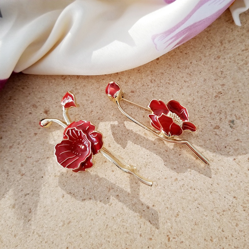 Huy hiệu cài áo QIHE JEWELRY hình hoa tulip đỏ thời trang