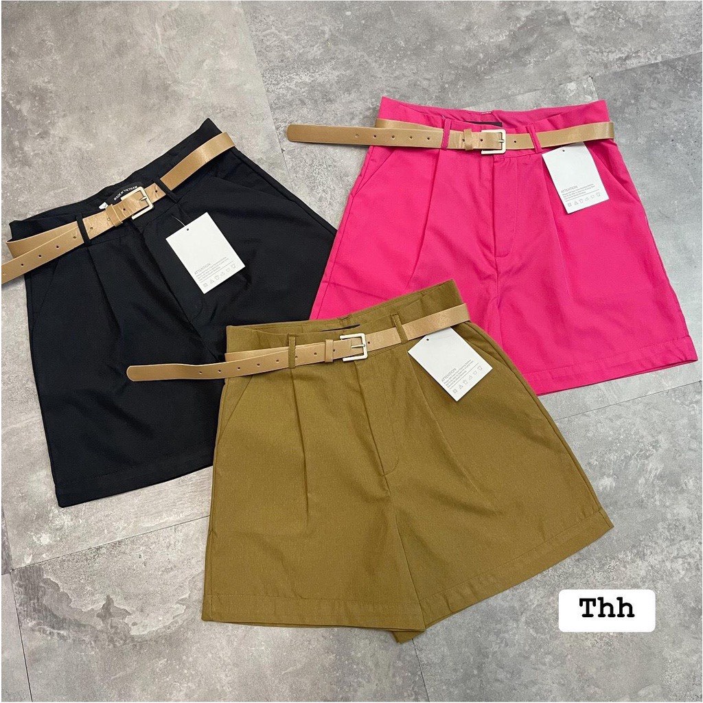 Quần Đùi Nữ Vải Mềm Minxinh Kèm Dây Lưng Phong Cách Thời Trang, Quần Short nữ ống rộng 3 màu Hồng Đen Nâu _mã SK325