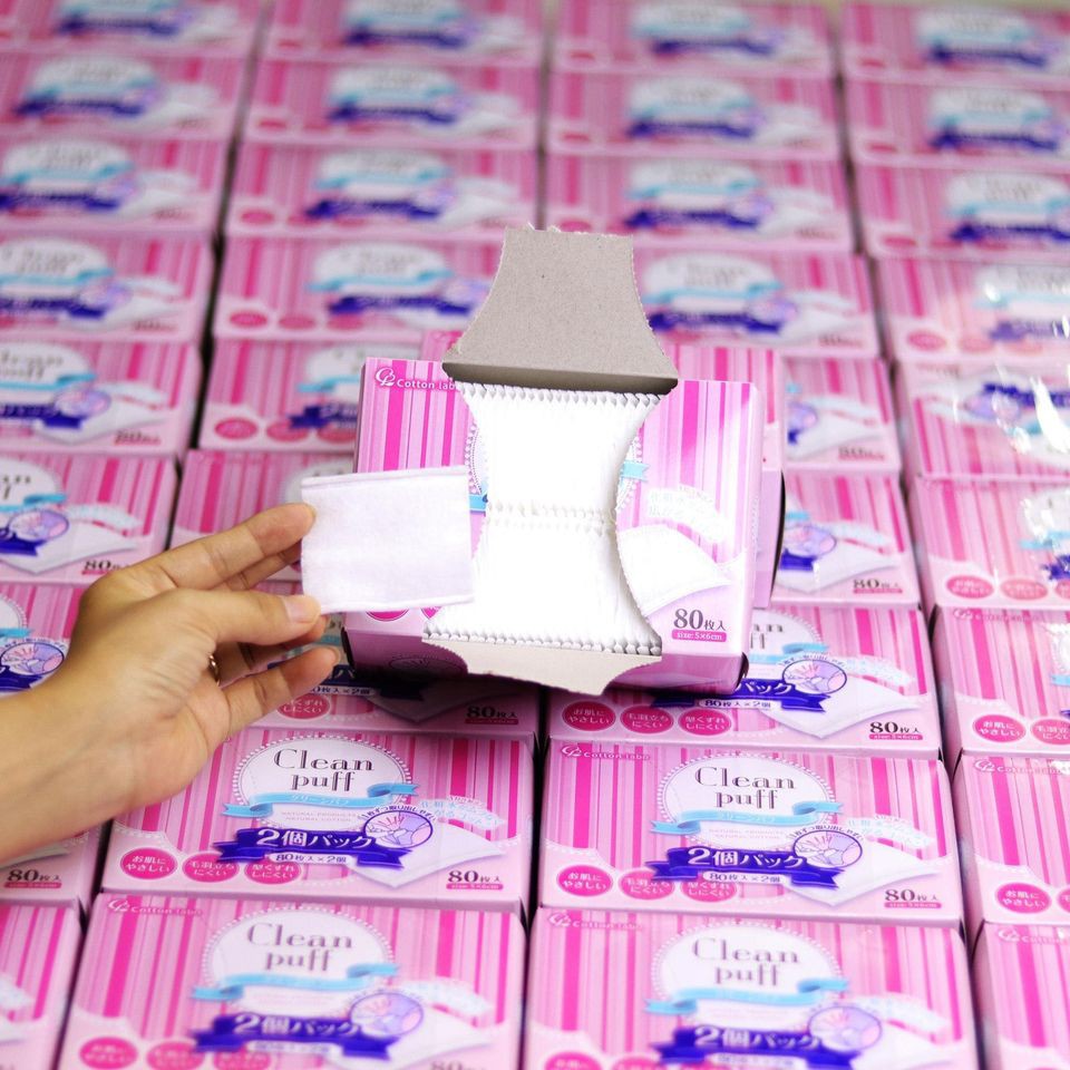 Bông tẩy trang Cotton Clean Puff Nhật Bản hộp 80 miếng