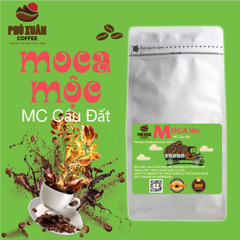 [QUÀ TỪ 1KG] 500gr Cà Phê Moka Cầu Đất Mộc (Bột/Hạt) Phú Xuân Coffee - Cà phê rang xay mộc pha phin pha máy