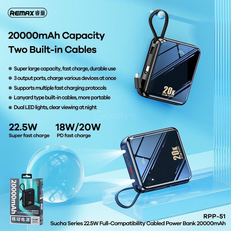 Pin sạc dự phòng mini đa năng kèm cáp sạc 10000mah 22.5W Remax RPP-285/20.000mah 22.5W RPP-51
