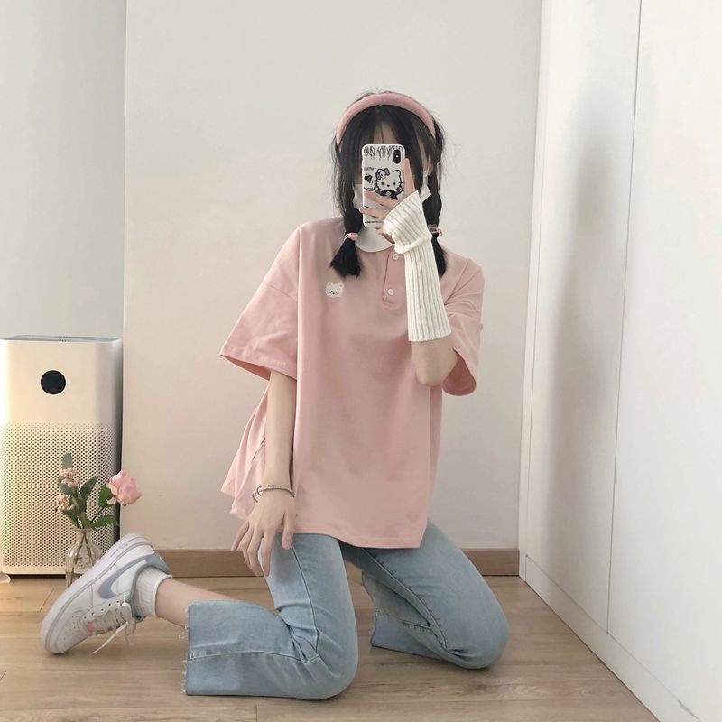 Áo thun polo dáng rộng phong cách Hàn Quốc mới cho nữ