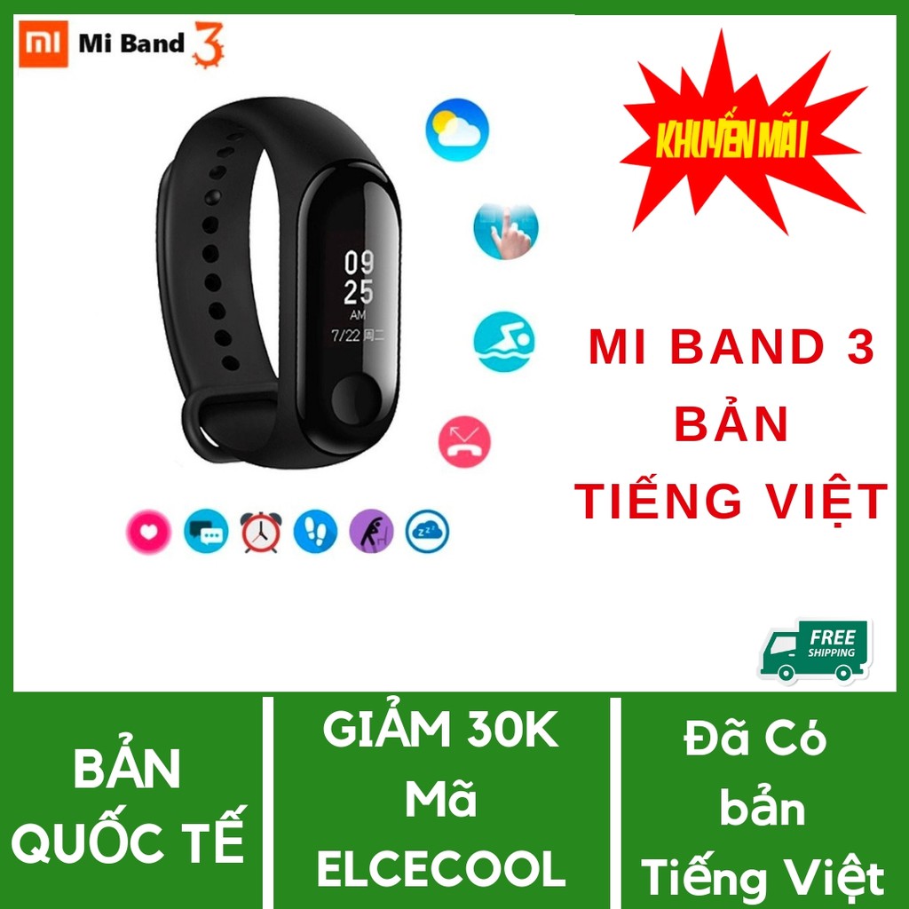 [FreeShip 50K - Mã ELCE giảm 7%] Mi Band 3( Full Tiếng Việt ) - Vòng đeo thông minh - Chính hãng - 1 đổi 1 trong 30 ngày