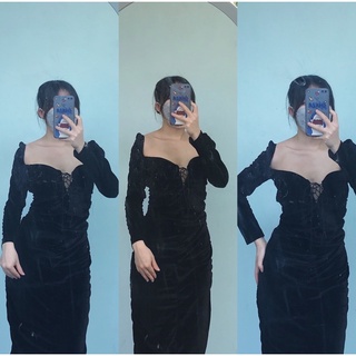 Váy nhung dáng dài nhún siêu sang trọng