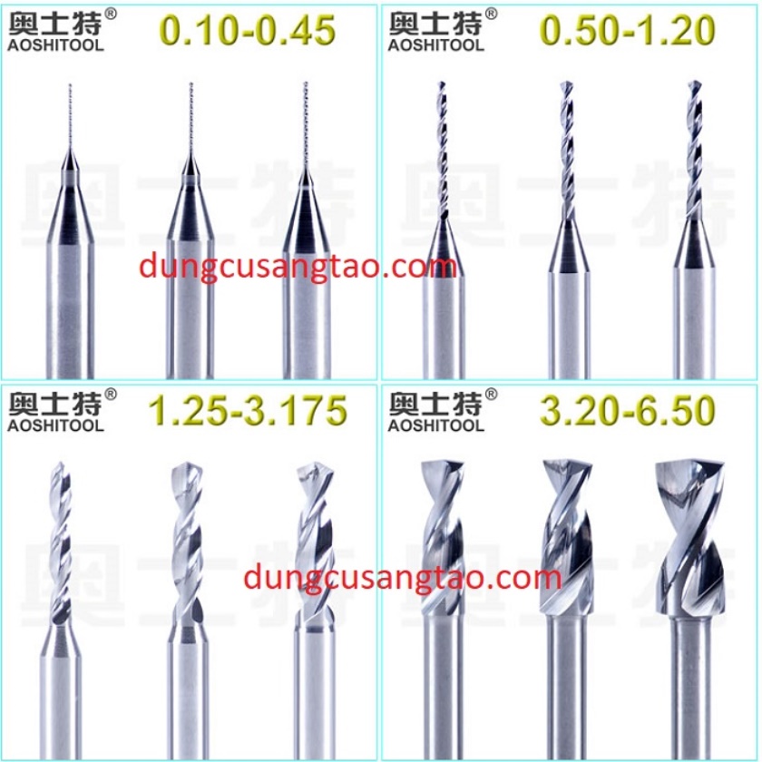 Mũi khoan hợp kim 0.3mm-3.17mm khoan mạch in, khoan PCB, SMT, CNC, khuôn mẫu, nhựa, đồng, thép không gỉ