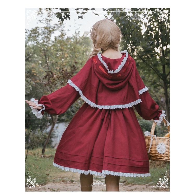 Sét váy lolita JSK + áo choàng khăn choàng nơ đỏ dễ thương
