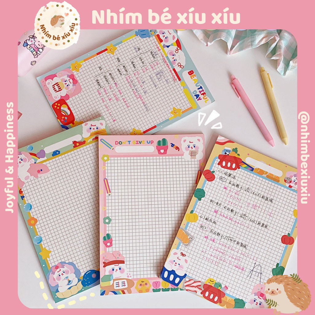 Tập giấy take note grid line 30 trang refill khổ B5 Colorful Bears TN92