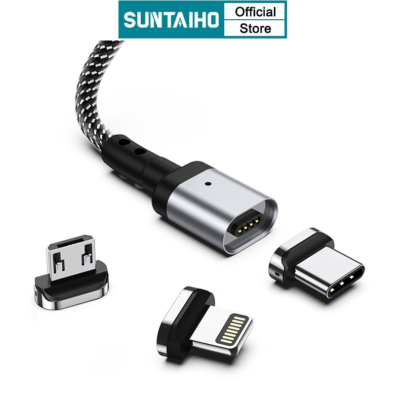 Sạc nhanh 2M 1.2M 3A Dây cáp sạc từ tính 3 trong 1 SUNTAIHO cổng USB/Type C/iPhone Micro