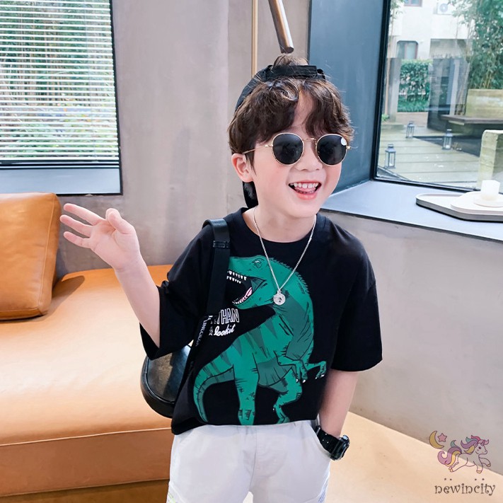 Áo Thun Tay Ngắn In Hình Khủng Long Đáng Yêu Thời Trang Mùa Hè Cho Bé Trai