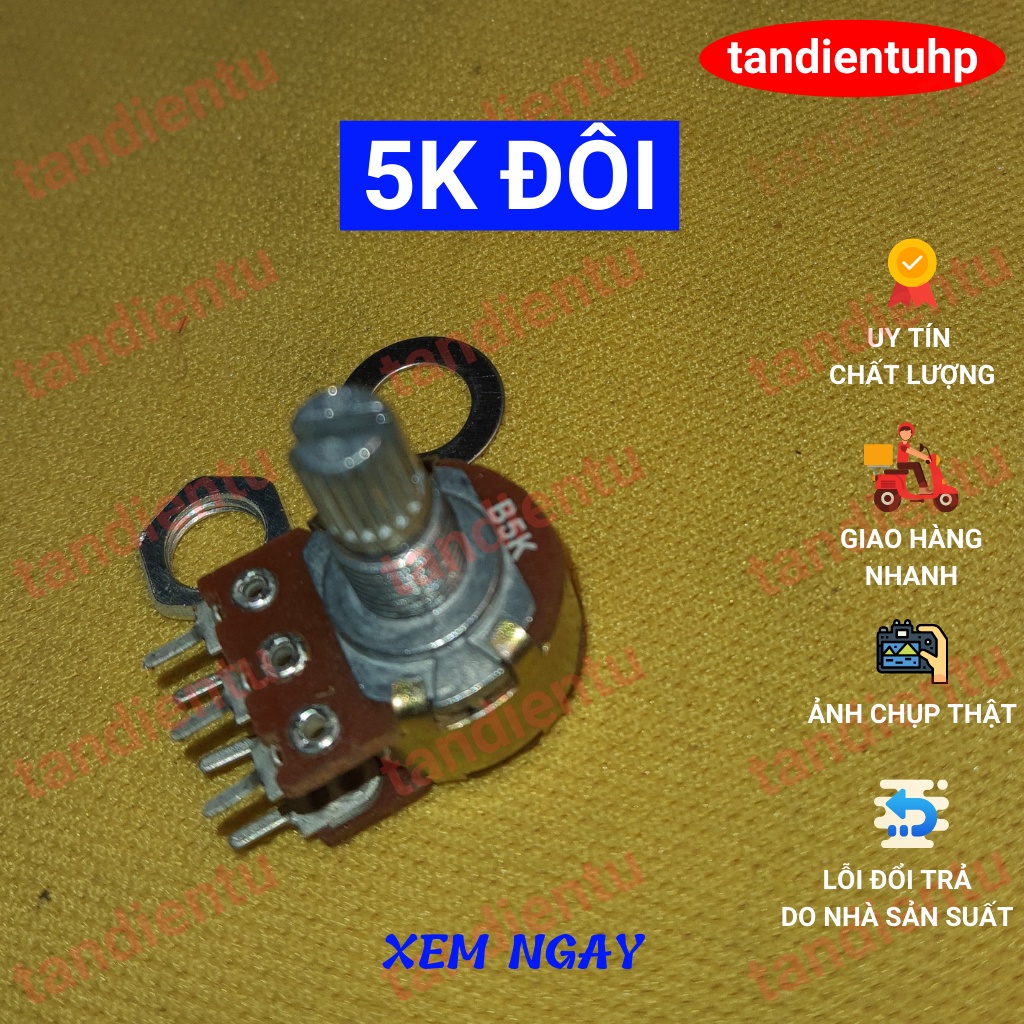 5 CHIẾC CHIẾT ÁP, BIẾN TRỞ  ĐƠN - ĐÔI-KÉP 15MM KÈM ỐC VẶN VÀ LÓT : 1K, 2K, 5K, 10K, 20K, 50K, 100K, 250K, 500K