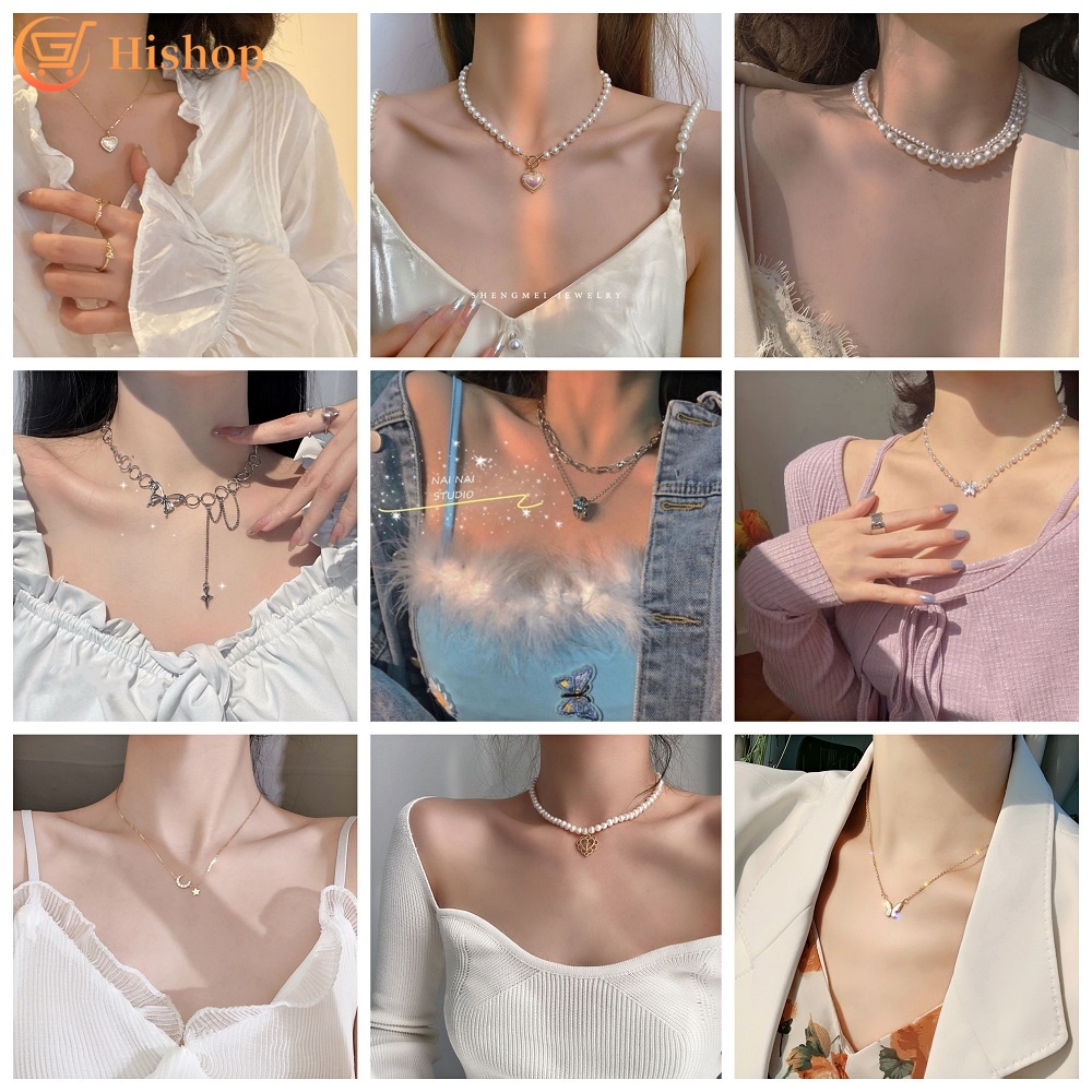 Vòng cổ mặt hình trái tim đính ngọc trai thời trang cho nữ