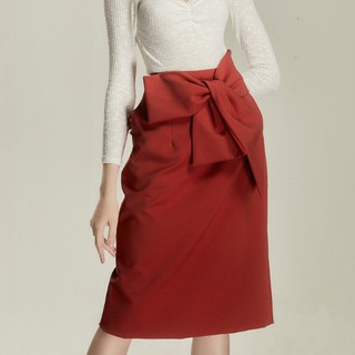 Chân Váy Midi Nữ Đỏ Phối Nơ Eo AT MODA DE LITA