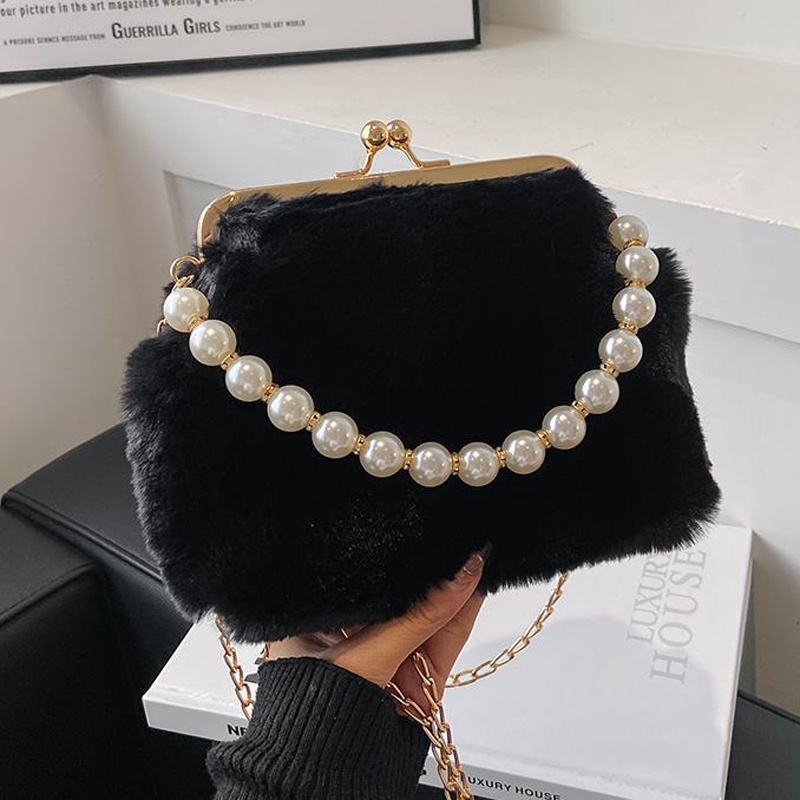 Túi Đeo Vai Bằng Nhung Lông Phối Dây Xích Phong Cách Pháp Thời Trang Dành Cho Nữ