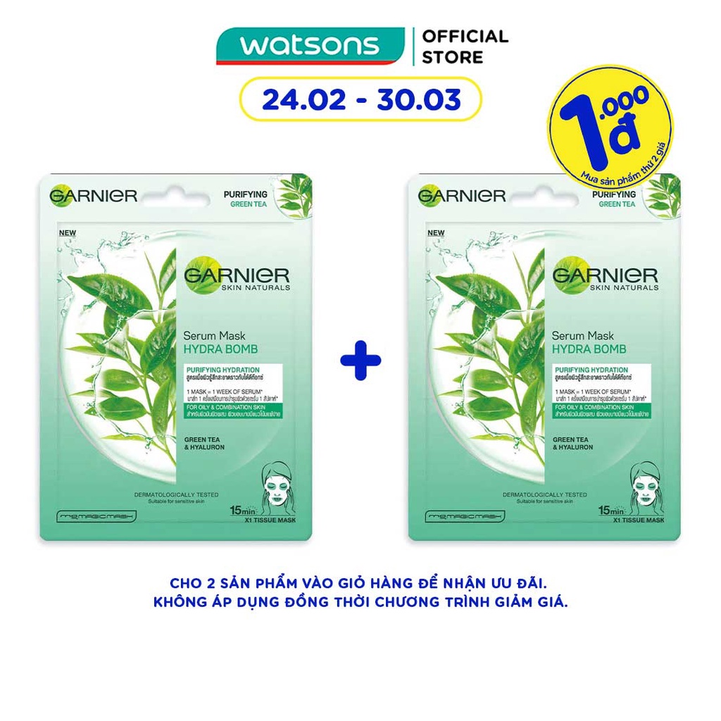 Mặt Nạ Garnier Serum Mask Purifying Hydration Tinh Chất Trà Xanh Cấp Ẩm 28g
