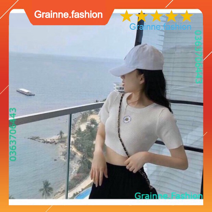 ÁO CROPTOP HOA HƯỚNG DƯƠNG MẶT CƯỜI 4 màu hot - ÁO THUN BODY KIỂU TÍM XANH NEON ĐEN TRẮNG 💎 👗👑- GNFShop
