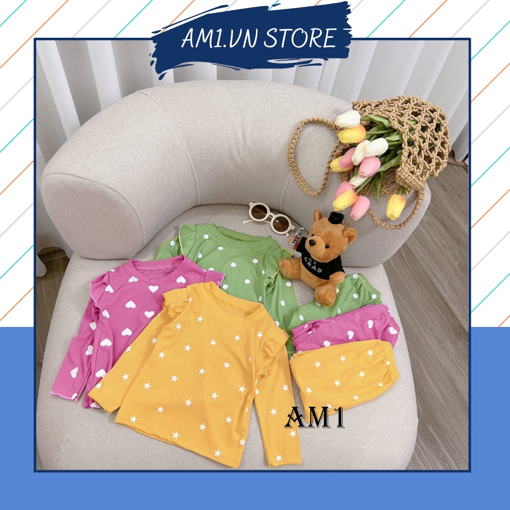 Đồ bộ quần áo dài tay cho bé - Bộ thu đông len tim cho bé gái AM829 TTR107