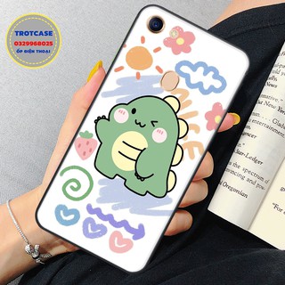 Ốp lưng Oppo F5 - F5 Youth - F7 - F7 Youth - in hình khủng long xanh mập và cô gái nền xanh tóc cute