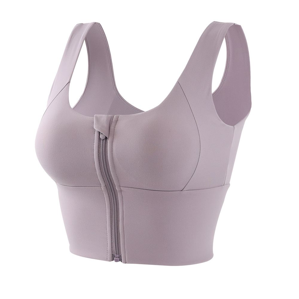 2020 new European and American double faced sanding yoga sports underwear women's front zipper fitness shockproof running sports bra