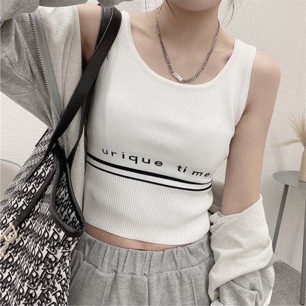 Áo sát nách dệt kim ZHELIHANGFEI họa tiết chữ cá tính trẻ trung thời trang