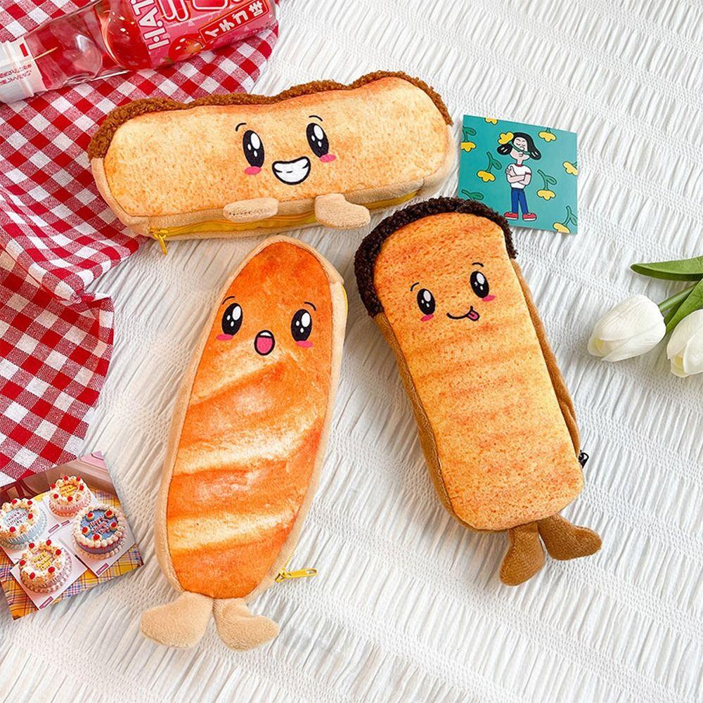 Túi Đựng Bút Hình Bánh Mì Hot Dog Nhồi Bông Màu Ngà Dễ Thương Dùng Làm Quà Tặng Cho Bé