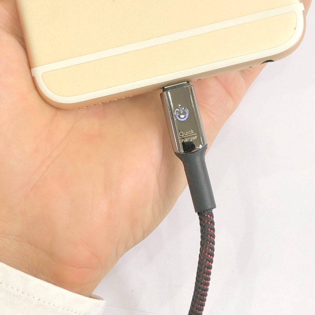 Cáp sạc tự ngắt IP063i,dây xạc bọc dù có đèn led báo,tương thích củ cóc sạt nhanh cho IP5/6/7/8/x/11/12 dài 1m