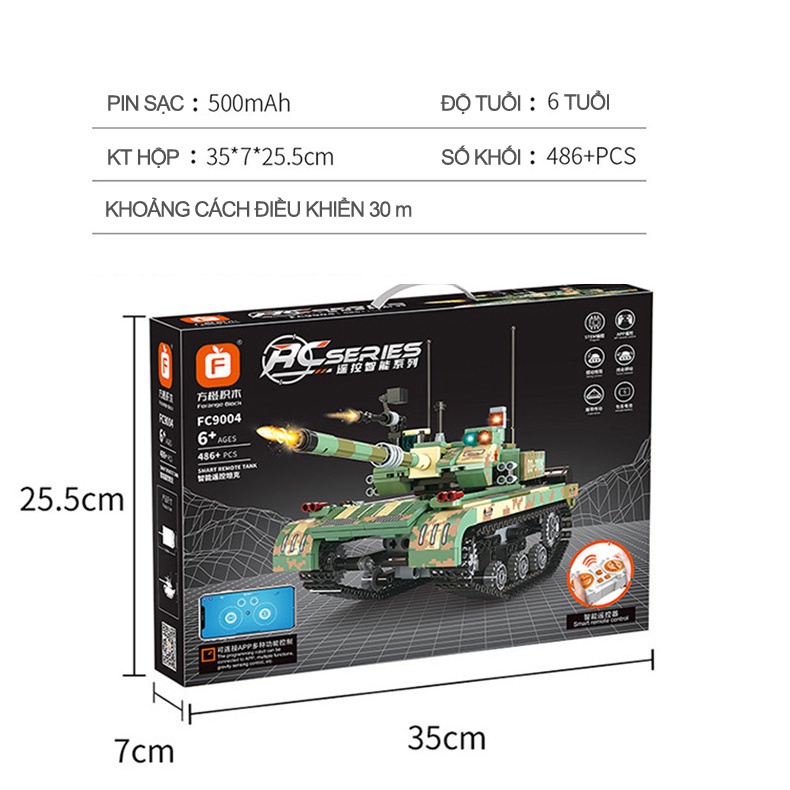 Mô hình lắp ráp xe tăng điều khiển từ xa xếp hình ghép tank thông minh cho bé trẻ em Gôn đồ chơi