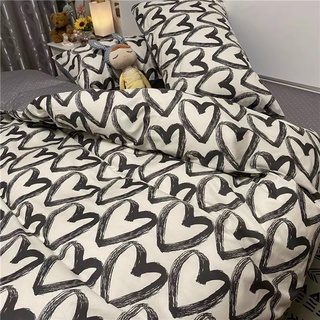 Bộ Chăn Ga Gối Cotton Poly Mẫu Tim Đen