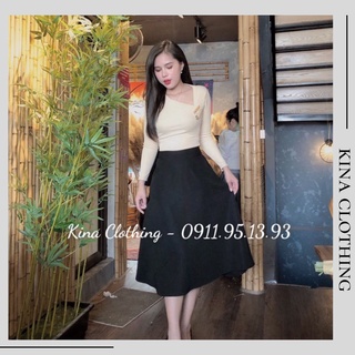Áo len nữ cổ lệch dài tay co giãn dày dặn A02 - Tặng khuy cài áo khi mua từ 2 sản phẩm