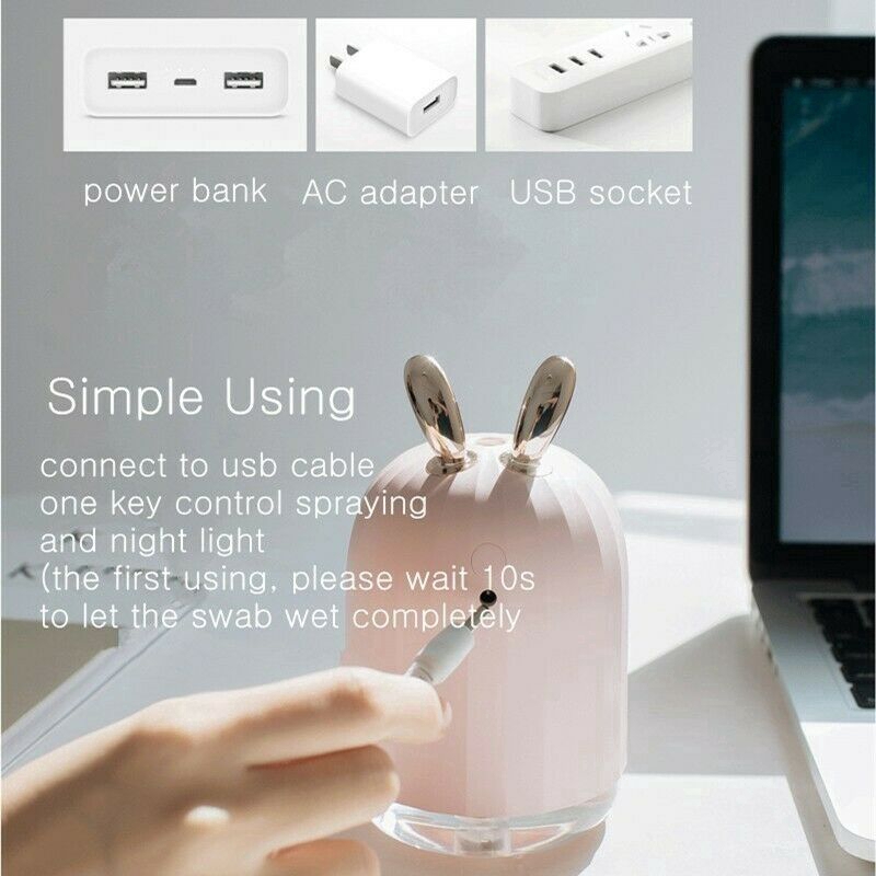 New Deer Bunny USB Máy tạo độ ẩm USB Nhà sống với đèn ngủ Xe hơi ẩm Máy khuếch tán mùi hương