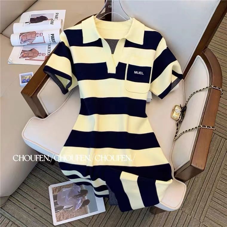 Polo dress 2022 new female summer French small casual temperament foreign style slim fitting knitted skirt
