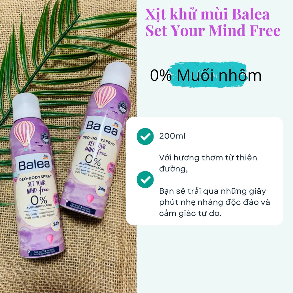 Xịt khử mùi Balea Set Your Mind Free 200ml - Mới ra