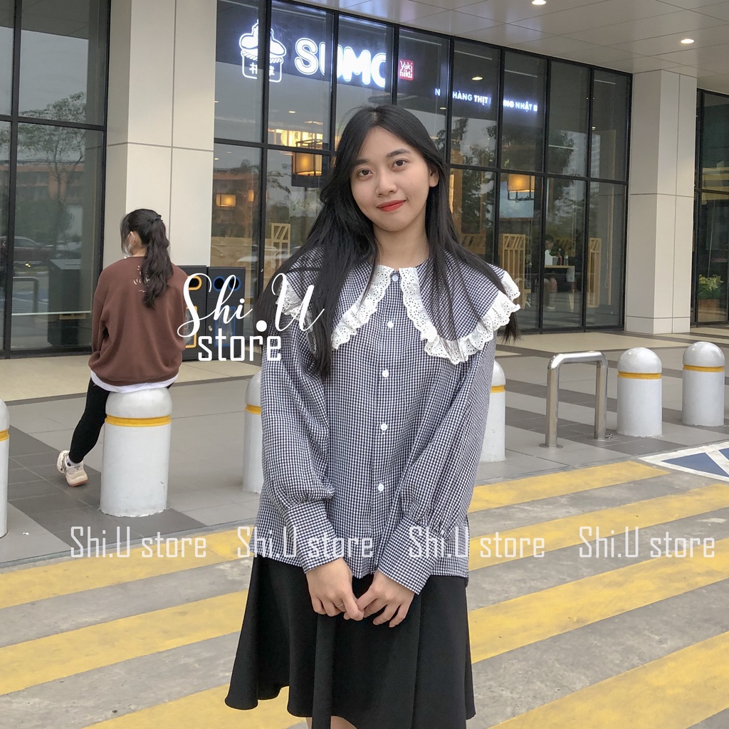 Áo sơ mi nữ dài tay cổ bèo ren tay bồng dáng rộng phong cách tiểu thư ulzzang 2 màu | BigBuy360 - bigbuy360.vn