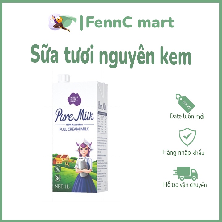 Sữa tươi nguyên kem không đường Pure Milk hộp 1L FENNC