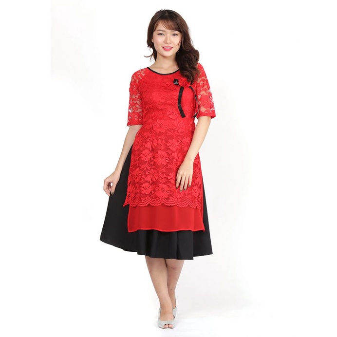 Áo dài ren phối viền 2 tà cao cấp - AD01