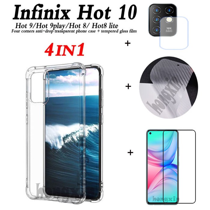 Bộ Kính Cường Lực 4 Trong 1 Bảo Vệ Điện Thoại Infinix Hot 10 Play Note 8i Note7 Lite Zero 8 / 8i