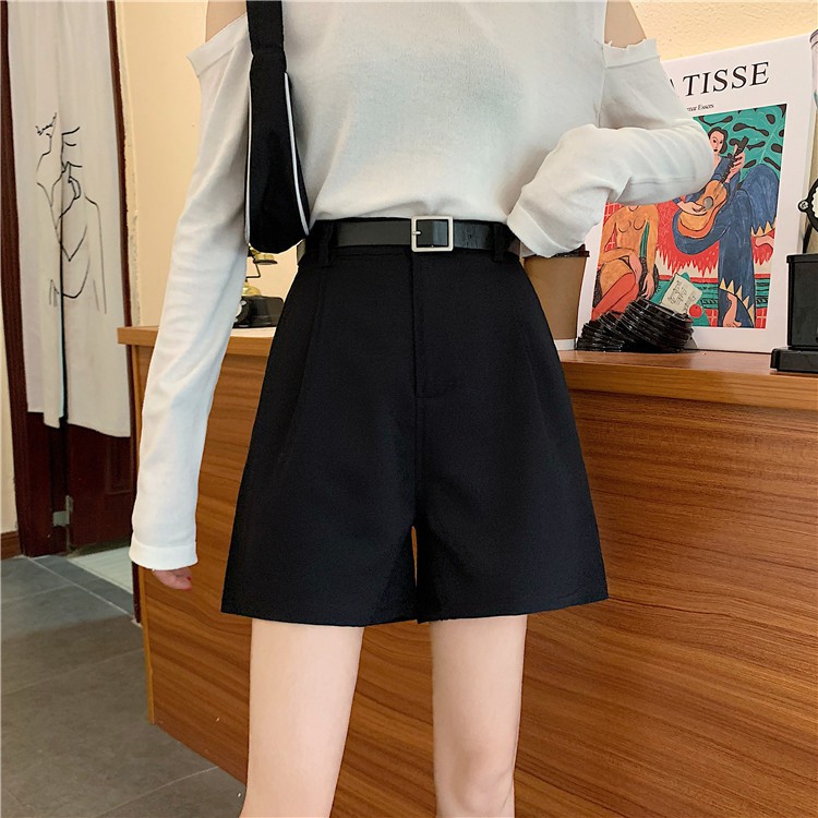 LEEVA - Quần short kèm belt/ Short tây nữ cạp cao ống suông + Tặng kèm thắt lưng S011