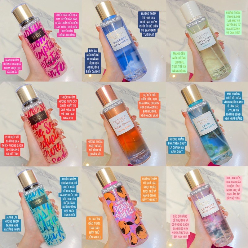 [AUTH - Vic 250ml] Nước Hoa Xịt Toàn Thân Victoria’s Secret - Sun Blissed, Wild One, Purple Haze, Daydream, Watermelon