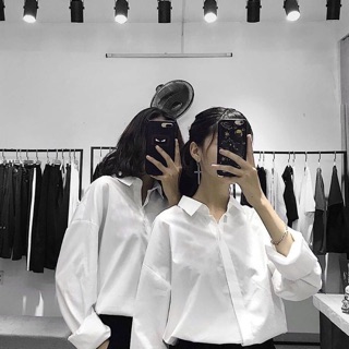 Áo sơ mi tay dài trơn đen trắng basic unisex có size