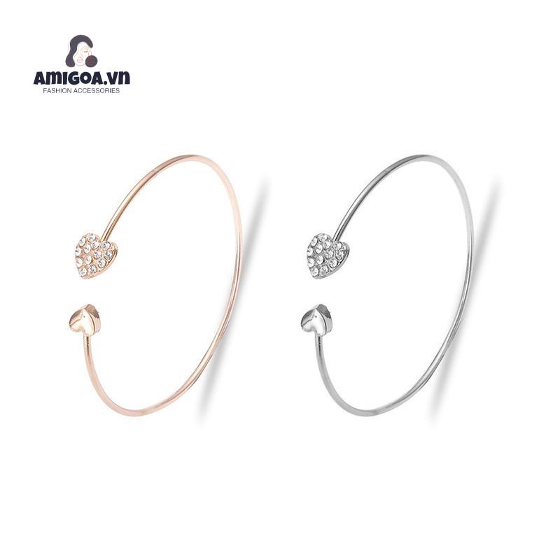 ✨✨Vòng tay hở mặt trái tim đính đá xinh xắn cho nữ