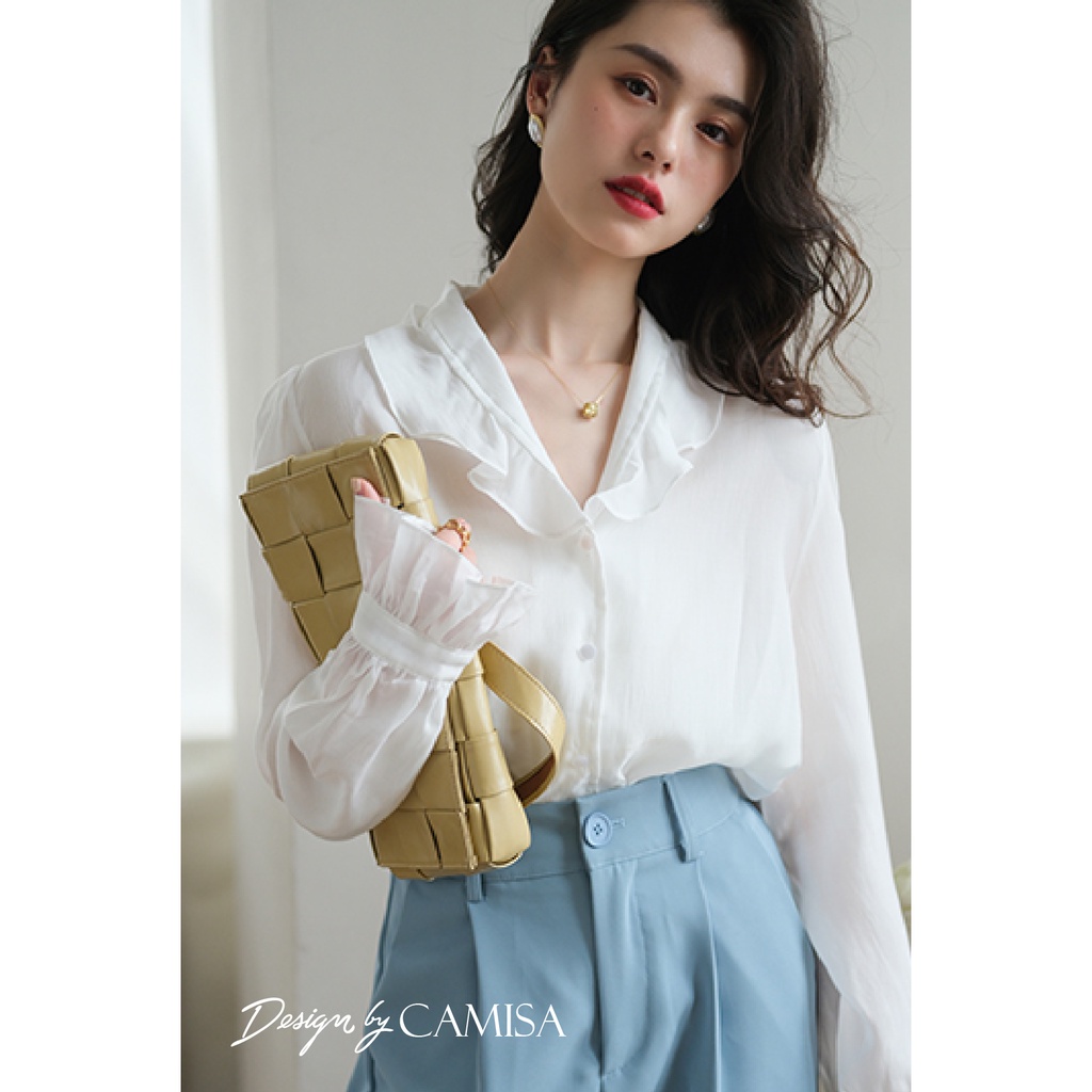 Áo Sơ Mi Nữ CAMISA Công Sở Dài Tay Thắt Eo Cổ Vest Hàn Quốc Cao Cấp, Sơ Mi Đẹp Trắng Đen Form Rộng Nữ Kiểu Vải Lụa CM19