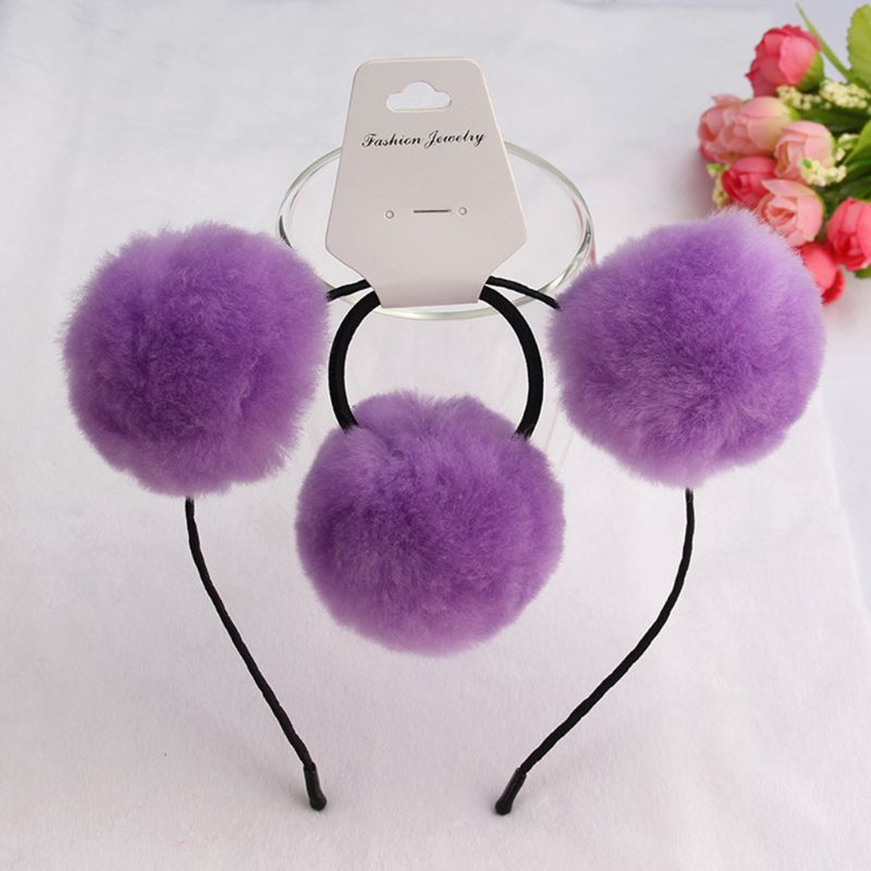 Băng Đô Cài Tóc Đính Bóng Lông Màu Kẹo Ngọt Dễ Thương Cho Bé Gái