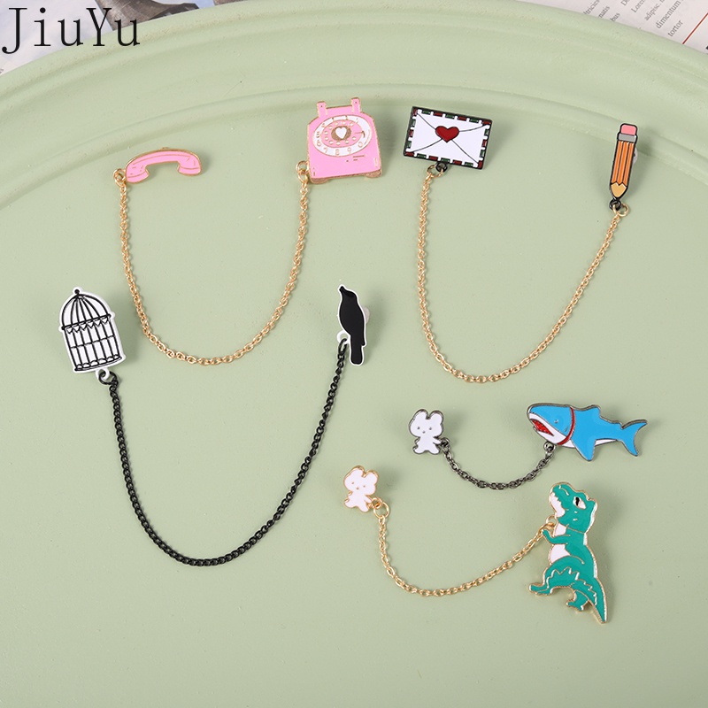 Ghim Cài Áo Hình Khủng Long / Cá Mập / Chim Tua Rua Tráng Men Thời Trang Cho Nam Và Nữ