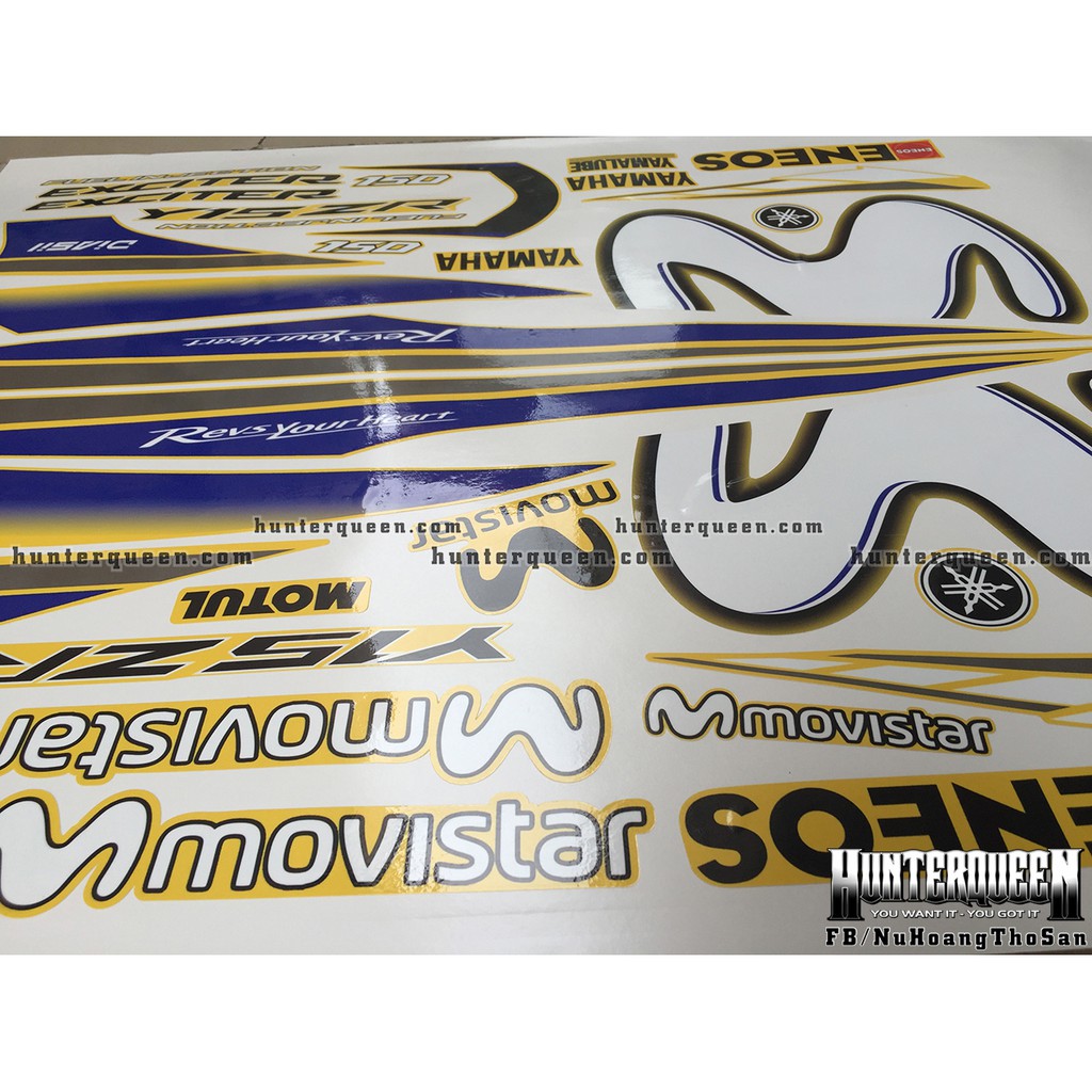 Tem Exciter 150. Tem rời movistar, dán xe vàng. Xe màu khác vui lòng inbox