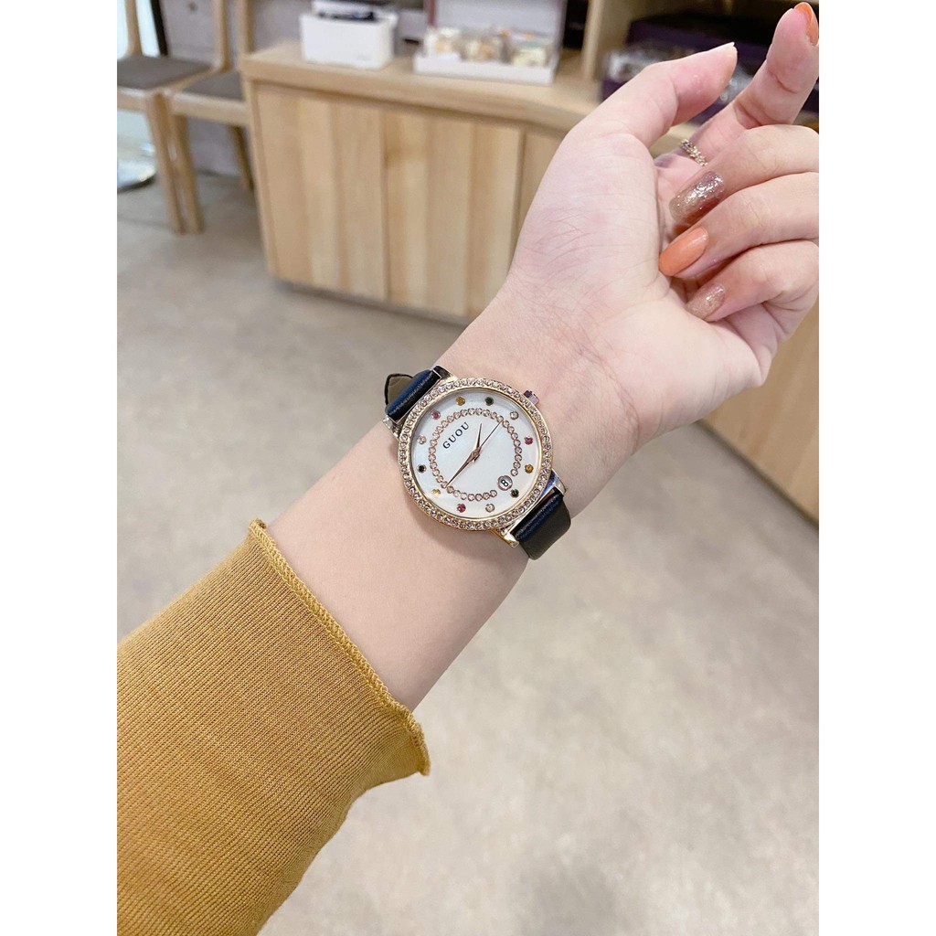 Đồng hồ nữ G.u.o.u mặt tròn dây da siêu bền , kiểu dáng thời thượng , trẻ trung | BigBuy360 - bigbuy360.vn